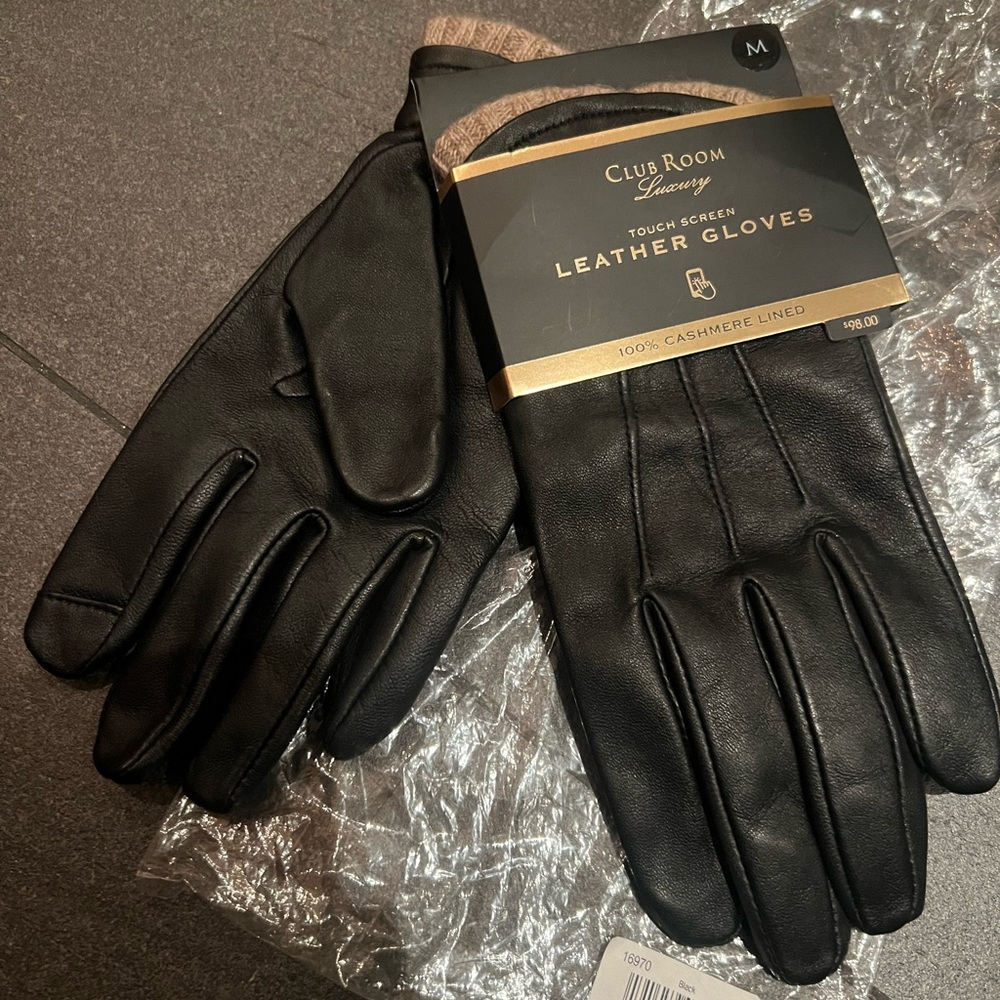 Club Room Luxury Touchscreen Black Leather Gloves NWT $98 medium